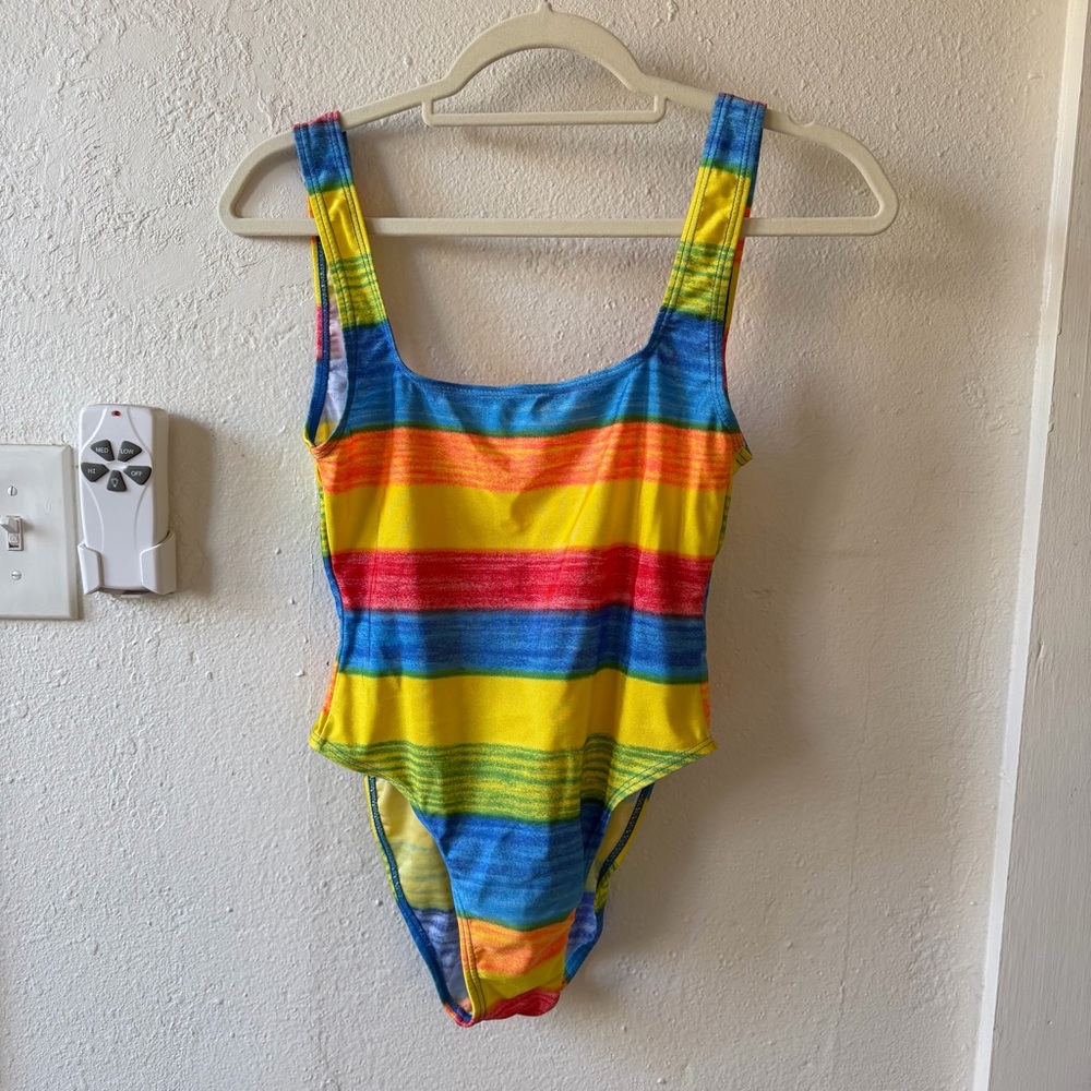 Vintage colorful striped one piece bathing suit